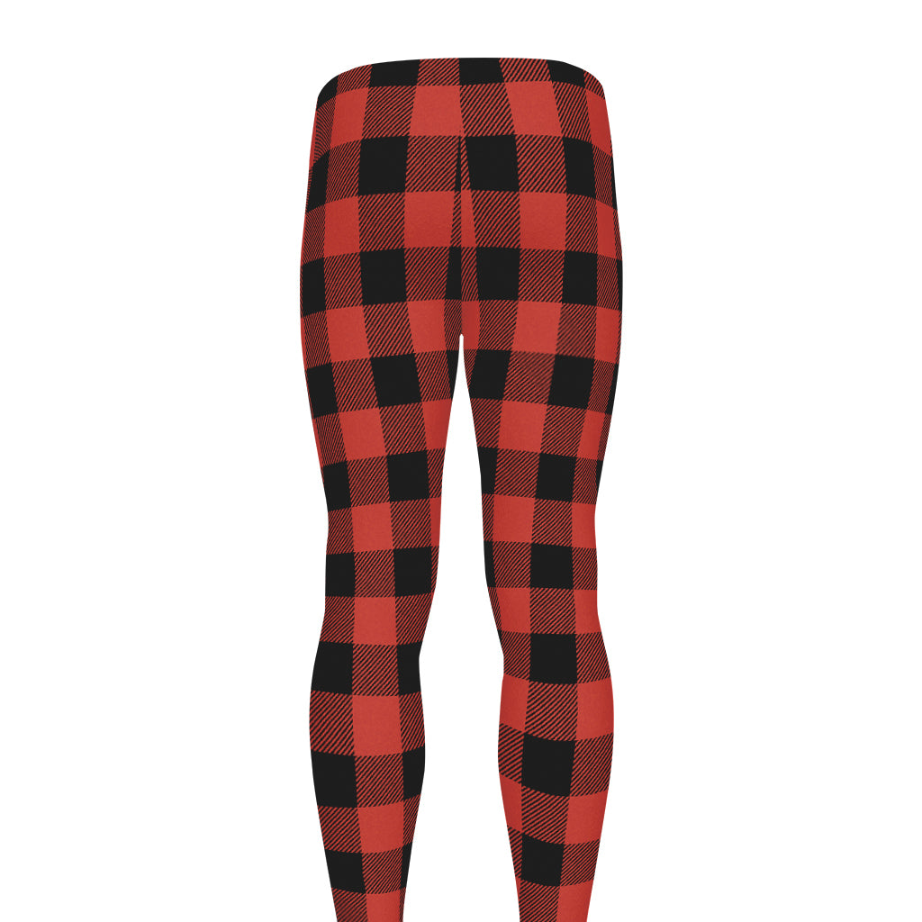 Lava Orange Buffalo Check Pattern Print Men's leggings