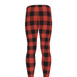 Lava Orange Buffalo Check Pattern Print Men's leggings