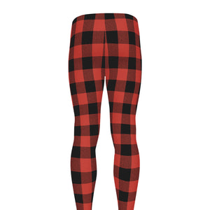 Lava Orange Buffalo Check Pattern Print Men's leggings