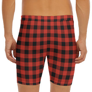 Lava Orange Buffalo Check Pattern Print Men's Long Boxer Briefs