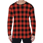 Lava Orange Buffalo Check Pattern Print Men's Long Sleeve T-Shirt