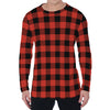 Lava Orange Buffalo Check Pattern Print Men's Long Sleeve T-Shirt