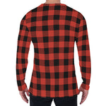 Lava Orange Buffalo Check Pattern Print Men's Long Sleeve T-Shirt