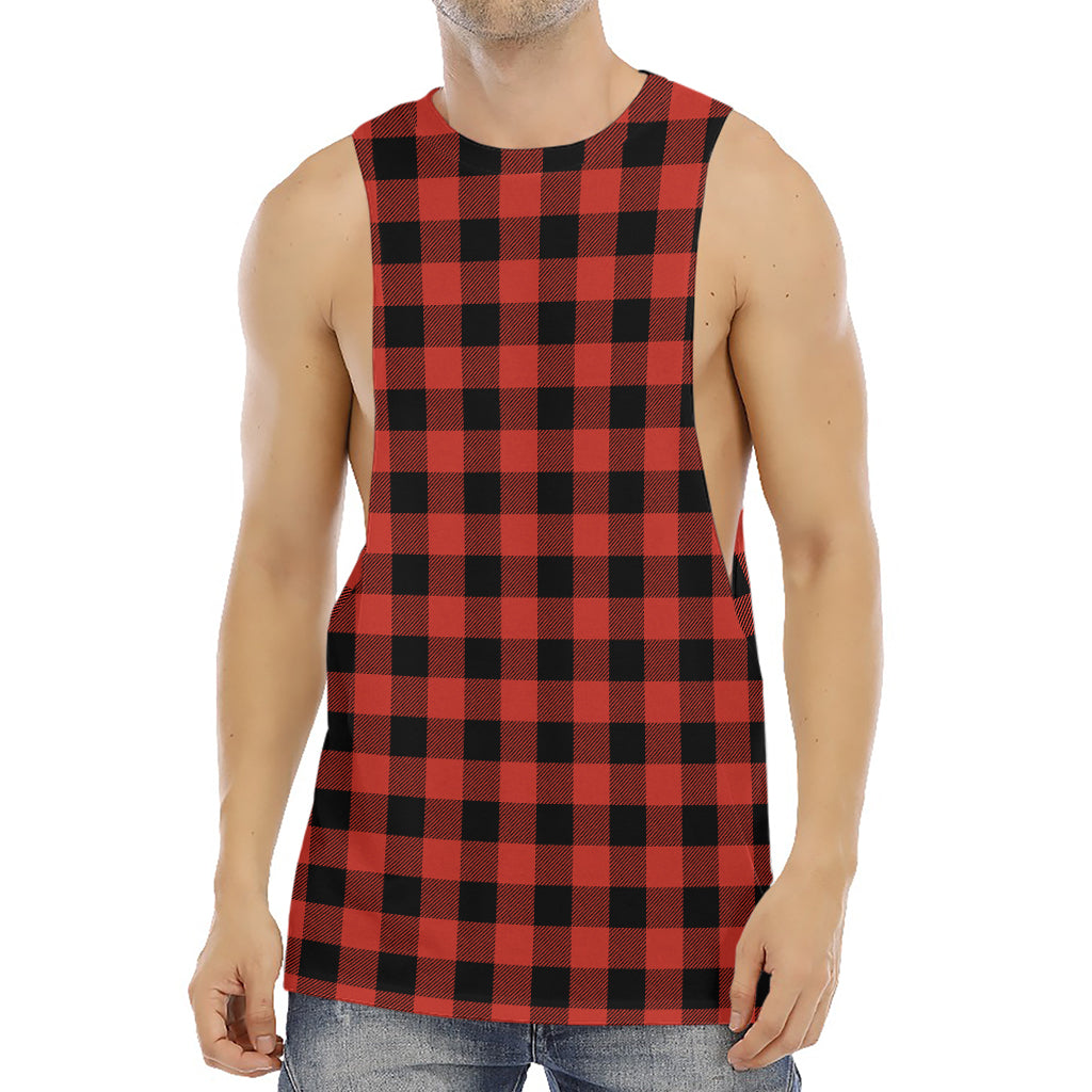 Lava Orange Buffalo Check Pattern Print Men's Muscle Tank Top