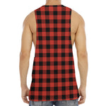 Lava Orange Buffalo Check Pattern Print Men's Muscle Tank Top