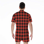 Lava Orange Buffalo Check Pattern Print Men's Rompers