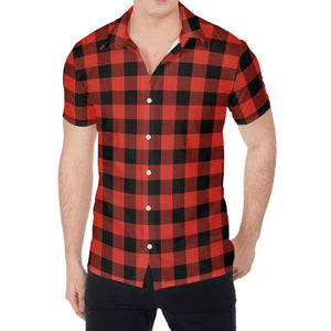 Lava Orange Buffalo Check Pattern Print Men's Shirt