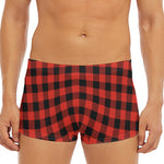 Lava Orange Buffalo Check Pattern Print Men's Short Boxer Briefs