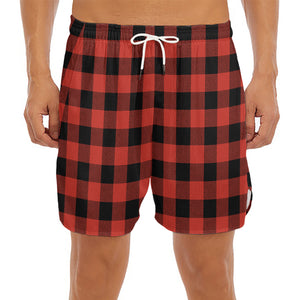 Lava Orange Buffalo Check Pattern Print Men's Split Running Shorts