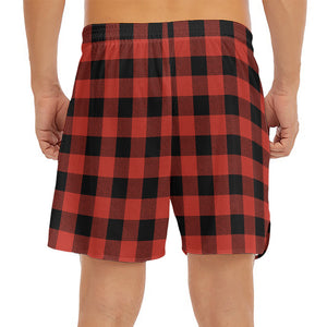 Lava Orange Buffalo Check Pattern Print Men's Split Running Shorts