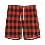 Lava Orange Buffalo Check Pattern Print Men's Sports Shorts