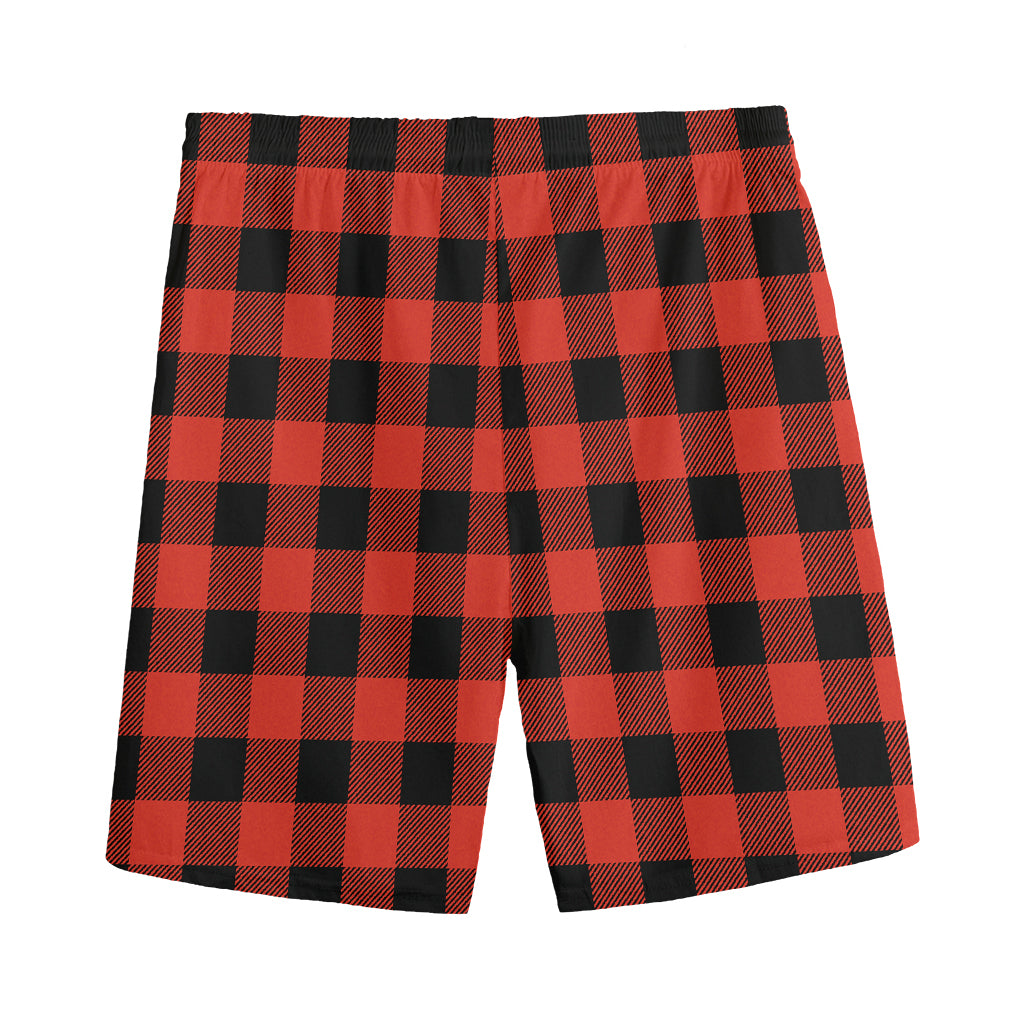 Lava Orange Buffalo Check Pattern Print Men's Sports Shorts