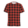 Lava Orange Buffalo Check Pattern Print Men's Sports T-Shirt