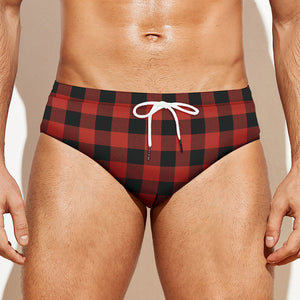 Lava Orange Buffalo Check Pattern Print Men's Swim Briefs