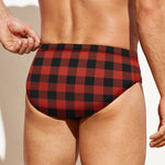 Lava Orange Buffalo Check Pattern Print Men's Swim Briefs