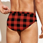 Lava Orange Buffalo Check Pattern Print Men's Swim Briefs