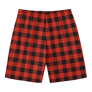 Lava Orange Buffalo Check Pattern Print Men's Swim Trunks