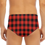 Lava Orange Buffalo Check Pattern Print Men's Triangle Swim Briefs