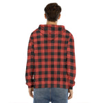 Lava Orange Buffalo Check Pattern Print Men's Velvet Pullover Hoodie