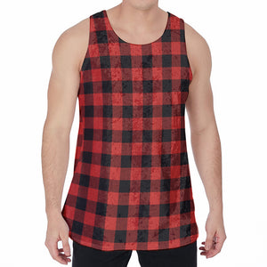 Lava Orange Buffalo Check Pattern Print Men's Velvet Tank Top