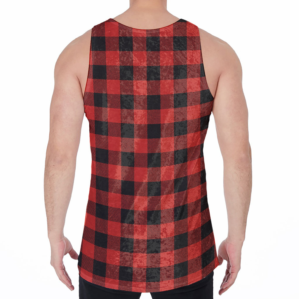 Lava Orange Buffalo Check Pattern Print Men's Velvet Tank Top