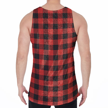 Lava Orange Buffalo Check Pattern Print Men's Velvet Tank Top