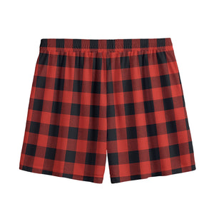 Lava Orange Buffalo Check Pattern Print Mesh Shorts