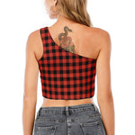 Lava Orange Buffalo Check Pattern Print One Shoulder Crop Top