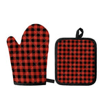 Lava Orange Buffalo Check Pattern Print Oven Mitt And Pot Holder Set