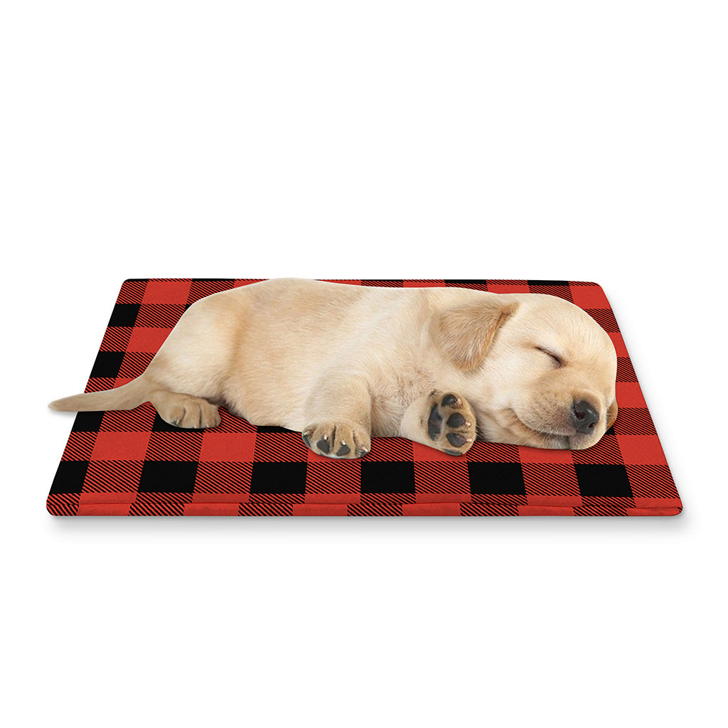 Lava Orange Buffalo Check Pattern Print Pet Cooling Mat Cover