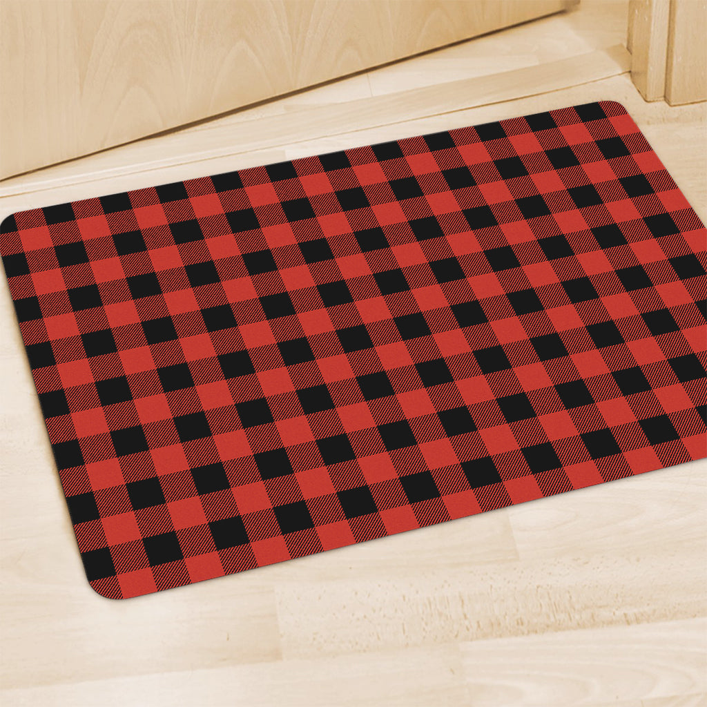 Lava Orange Buffalo Check Pattern Print Polyester Doormat