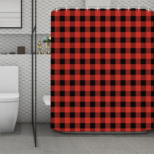 Lava Orange Buffalo Check Pattern Print Polyester Shower Curtain