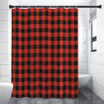 Lava Orange Buffalo Check Pattern Print Premium Shower Curtain