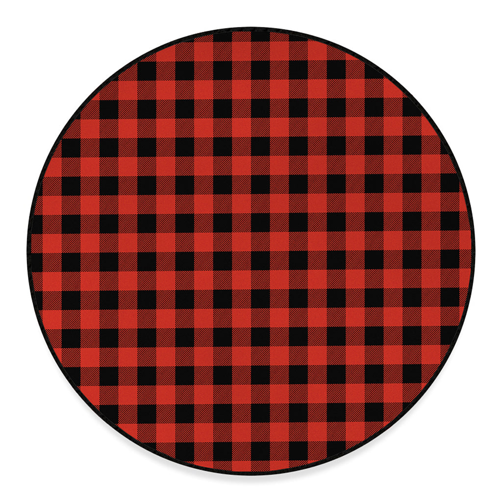 Lava Orange Buffalo Check Pattern Print Round Floor Mat