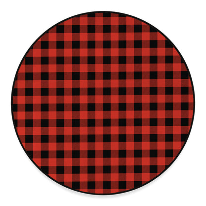 Lava Orange Buffalo Check Pattern Print Round Floor Mat