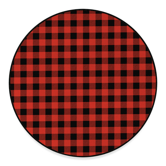 Lava Orange Buffalo Check Pattern Print Round Floor Mat