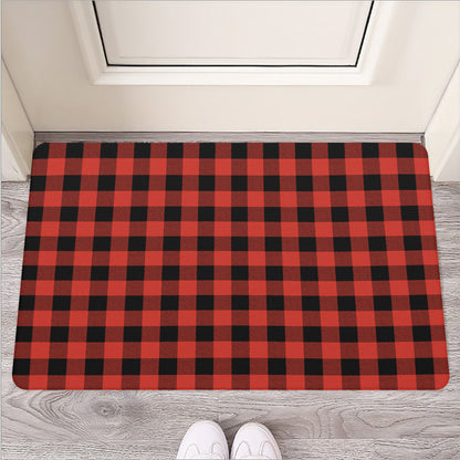 Lava Orange Buffalo Check Pattern Print Rubber Doormat