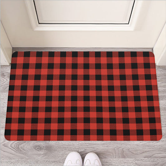 Lava Orange Buffalo Check Pattern Print Rubber Doormat