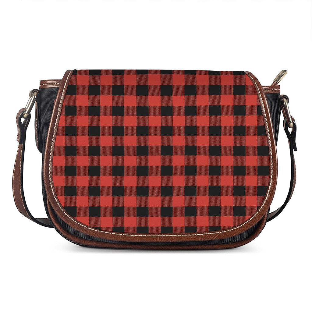 Lava Orange Buffalo Check Pattern Print Saddle Bag