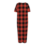 Lava Orange Buffalo Check Pattern Print Short Sleeve Long Nightdress