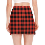 Lava Orange Buffalo Check Pattern Print Side Slit Mini Skirt