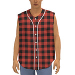 Lava Orange Buffalo Check Pattern Print Sleeveless Baseball Jersey