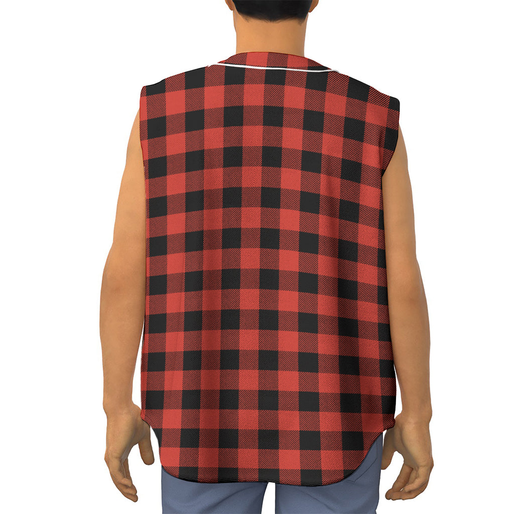 Lava Orange Buffalo Check Pattern Print Sleeveless Baseball Jersey