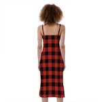 Lava Orange Buffalo Check Pattern Print Slim Fit Midi Cami Dress