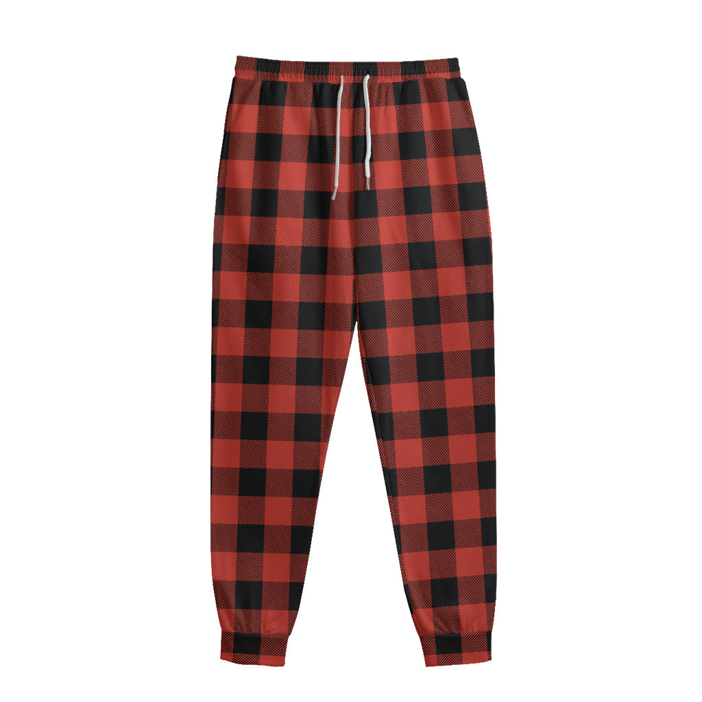 Lava Orange Buffalo Check Pattern Print Sweatpants