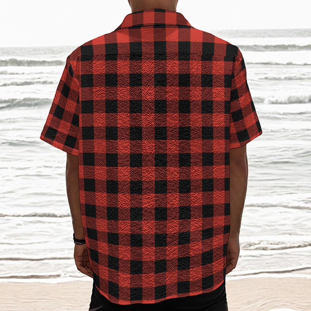 Lava Orange Buffalo Check Pattern Print Textured Short Sleeve Shirt