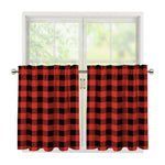Lava Orange Buffalo Check Pattern Print Tier Curtains