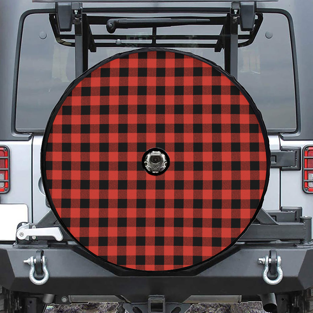 Lava Orange Buffalo Check Pattern Print Tire Cover With Camera Hole