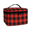 Lava Orange Buffalo Check Pattern Print Travel Makeup Bag
