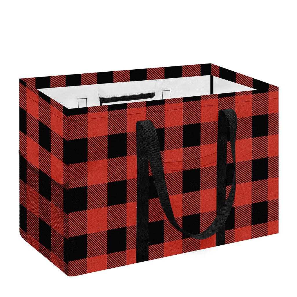Lava Orange Buffalo Check Pattern Print Utility Tote Bag
